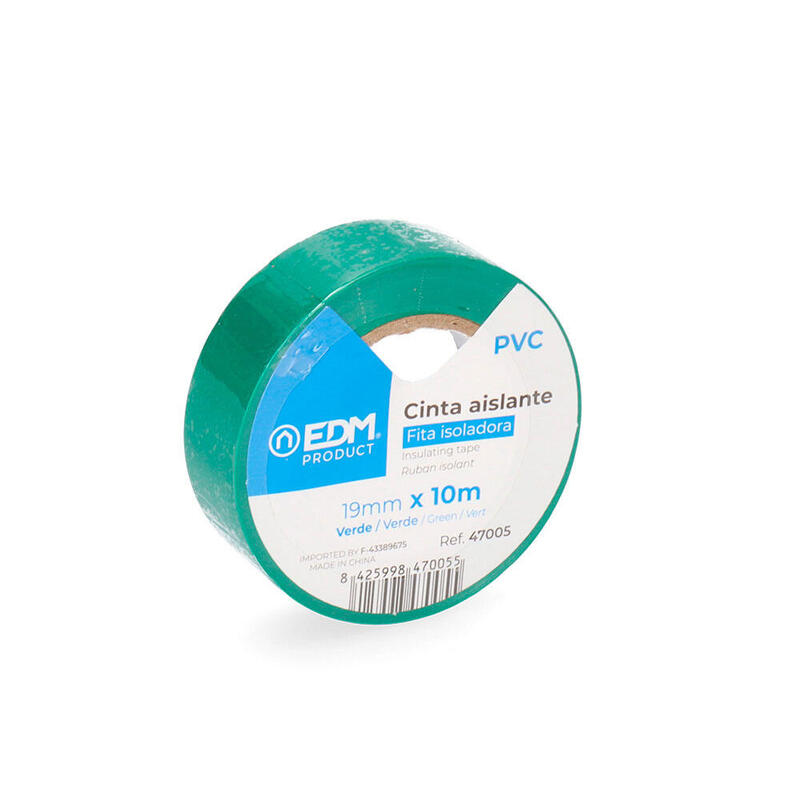 Pack De 10 Unidades - Cinta Aislante 10m X 19mm Verde Edm Calidad "Supra"