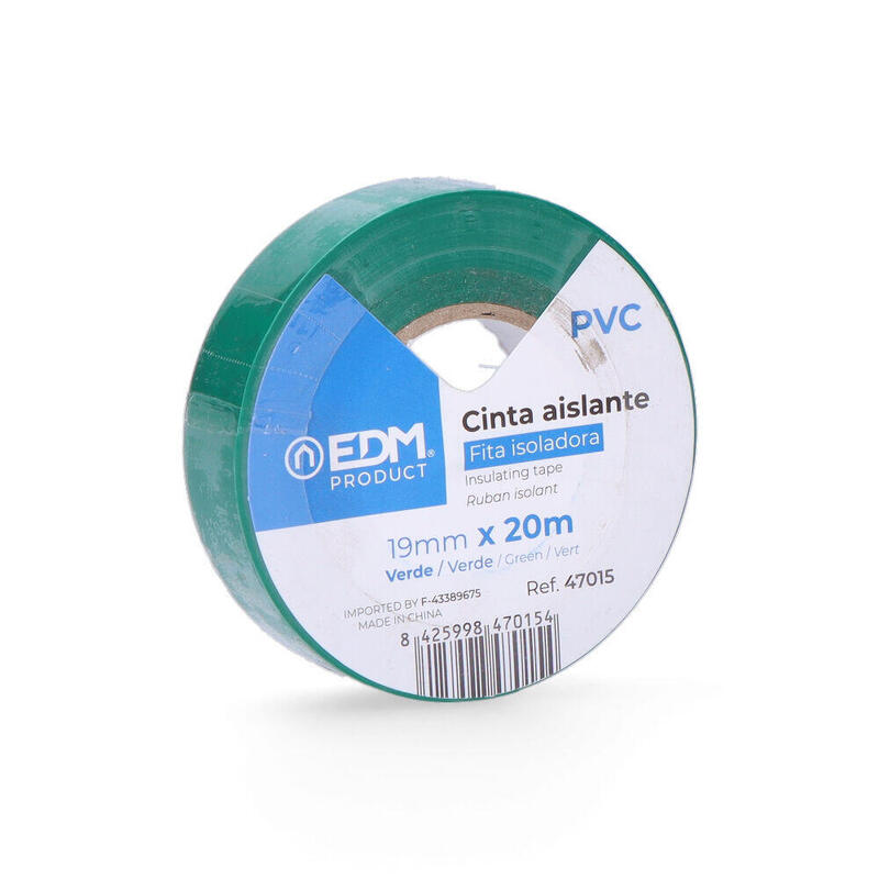 Pack De 10 Unidades - Cinta Aislante 20m X 19mm Verde Edm Calidad "Supra"