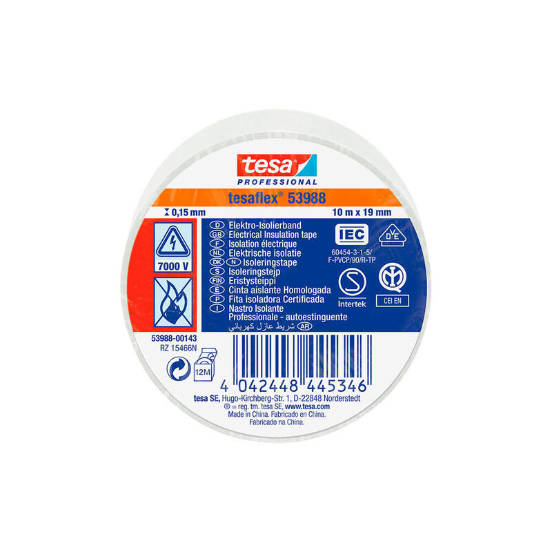 Pack De 10 Unidades - Cinta Aislante Homologada Blanca 10m X 19mm 53988 Tesa