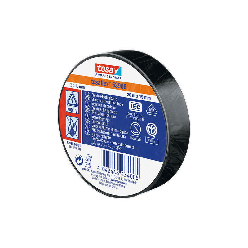 Pack De 10 Unidades - Cinta Aislante Homologada Negra 20m X 19mm 53988 Tesa