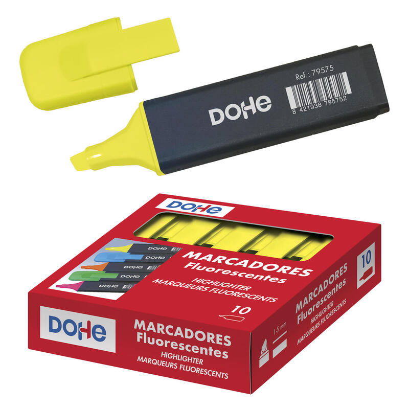 Pack De 10 Unidades Dohe Marcadores Fluorescentes - Punta Biselada De 1-5mm - Clip En La Capucha - Apto Para Todo Tipo