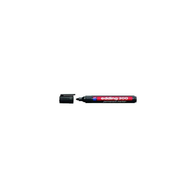 Pack De 10 Unidades Edding 300 Rotulador Permanente Punta Redonda - Trazo Entre 1.5 Y 3 Mm. - Tinta Casi Inodora - Capuchon Con Clip - Secado Rapido - Color Negro