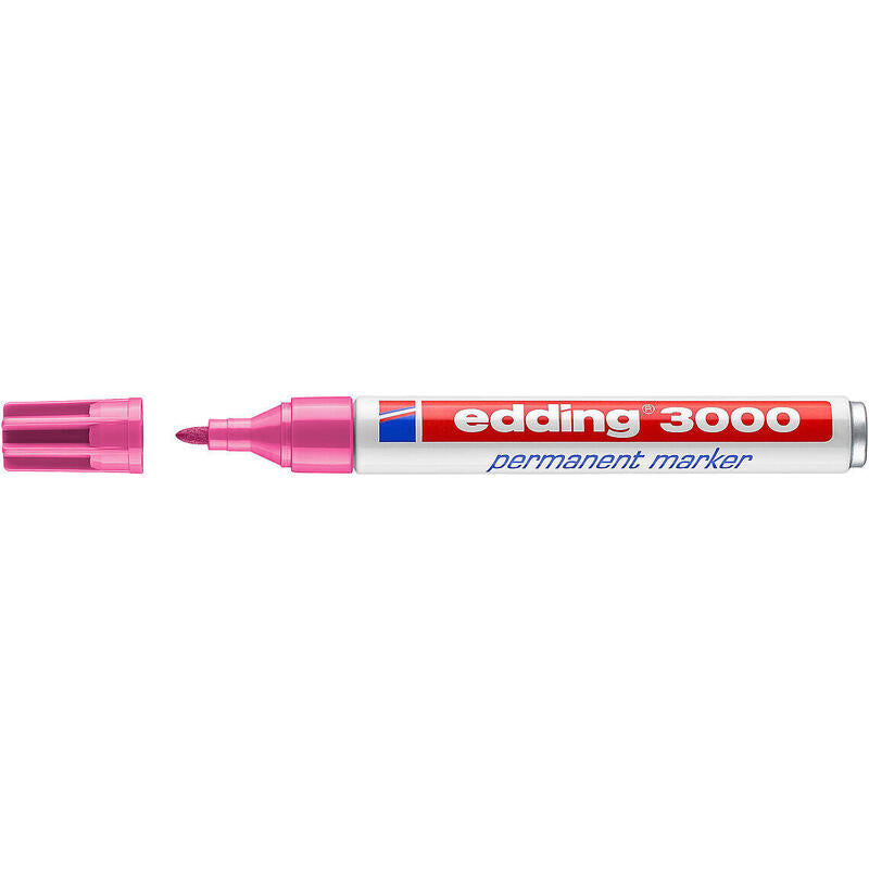 Pack De 10 Unidades Edding 3000 Rotulador Permanente - Punta Redonda De 1.5mm - Trazo Entre 1.5 Y 3mm - Recargable - Secado Rapido - Color Rosa