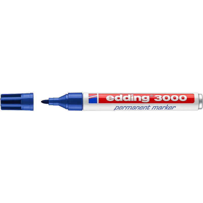 Pack De 10 Unidades Edding 3000 Rotulador Permanente Punta Redonda De 1.5mm - Trazo Entre 1.5mm Y 3.0mm - Recargable - Secado Instantaneo - Color Azul