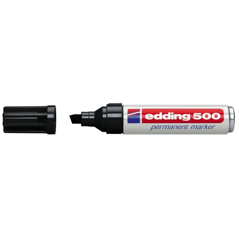 Pack De 10 Unidades Edding 500 Rotulador Permanente Punta Biselada - Trazo Entre 2 Y 7 Mm. - Recargable - Secado Instantaneo - Color Negro