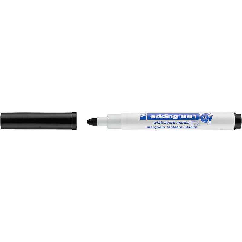 Pack De 10 Unidades Edding 661 Rotulador Para Pizarra Blanca - Punta Redonda - Trazo Entre 1 Y 2 Mm. - Tinta Pigmentada - Borrable En Seco - Color Negro