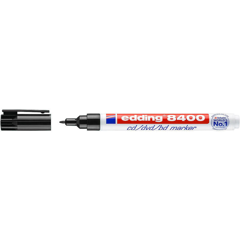 Pack De 10 Unidades Edding 8400 Rotulador Permanente Para Cd, Dvd Y Blu-Ray - Punta Redonda - Trazo Entre 0.5 Y 1mm - Resistente Al Agua Y Al Roce - Color Negro