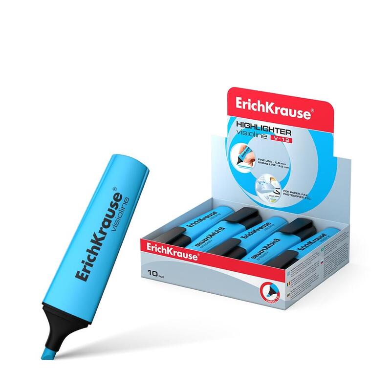 Pack De 10 Unidades Erichkrause Visioline V-12 - Marcador De Texto Con Punta Biselada - Tinta Fluorescente A Base De Agua - Color Azul