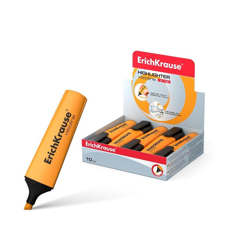 Pack De 10 Unidades Erichkrause Visioline V-12 - Marcador De Texto Con Punta Biselada - Tinta Fluorescente A Base De Agua - Color Naranja