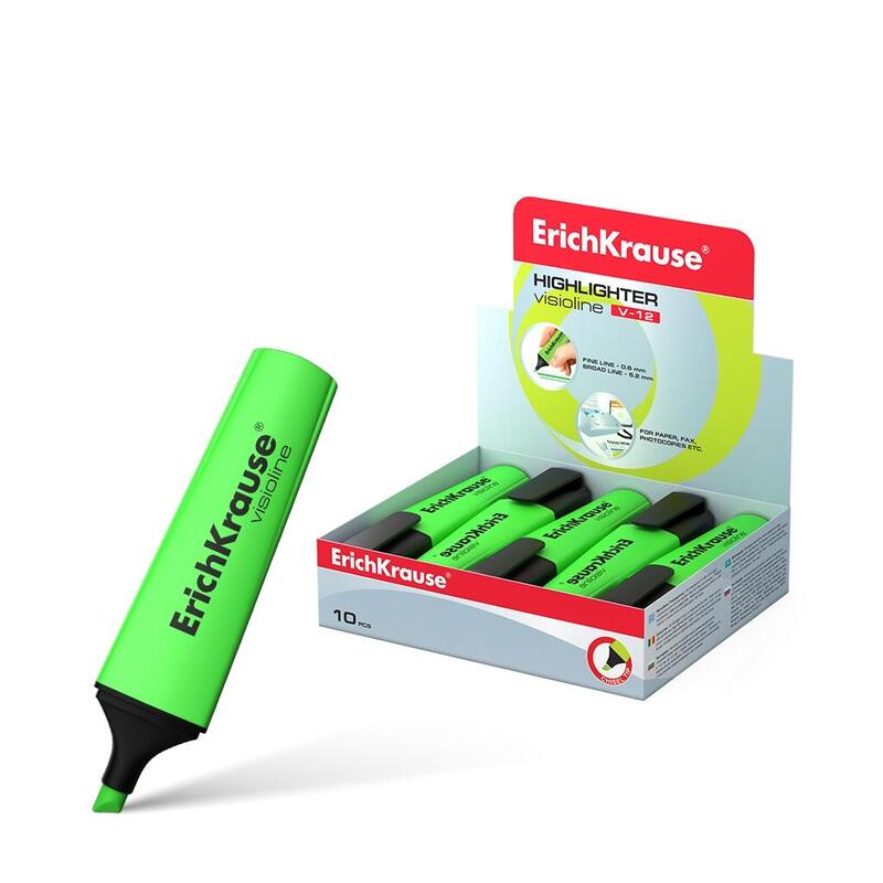 Pack De 10 Unidades Erichkrause Visioline V-12 - Marcador De Texto Con Punta Biselada - Tinta Fluorescente A Base De Agua - Color Verde
