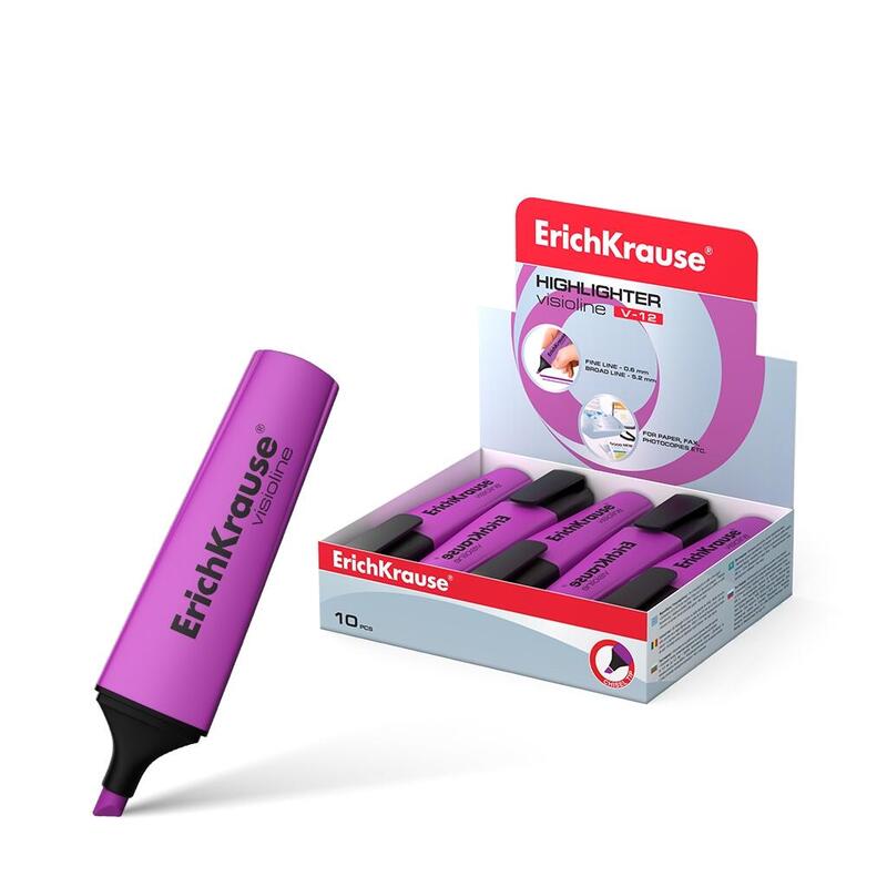 Pack De 10 Unidades Erichkrause Visioline V-12 - Marcador De Texto Con Punta Biselada - Tinta Fluorescente A Base De Agua - Color Violeta