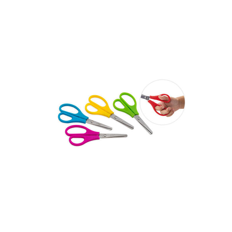 Pack De 10 Unidades Faibo Tijeras Escolares Confort 13.5cm - Punta Redonda - Acero Inoxidable - Empuñadura De Plastico