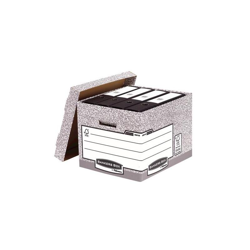 Pack De 10 Unidades Fellowes Bankers Box Contenedor De Archivos - Montaje Automatico Fastfold - Carton Reciclado Certificacion Fsc - Color Gris