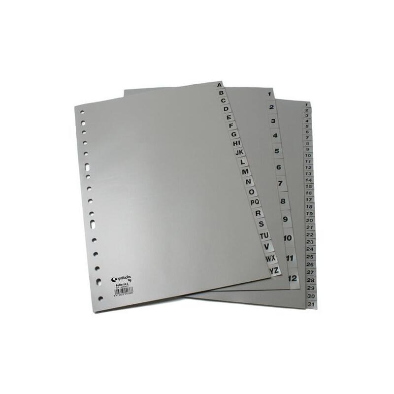 Pack De 10 Unidades Grafoplas Separadores Numericos A4 Pp 1-31 Posiciones 16 Taladros Opaco Gris