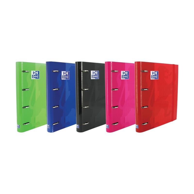 Pack De 10 Unidades Oxford Europeanbinder Classic Carpeta De 4 Anillas Formato A4+ Con Recambio Cuadriculado 5x5mm Y 4 Taladros - Cierre Con Goma Elastica - Colores Surtidos