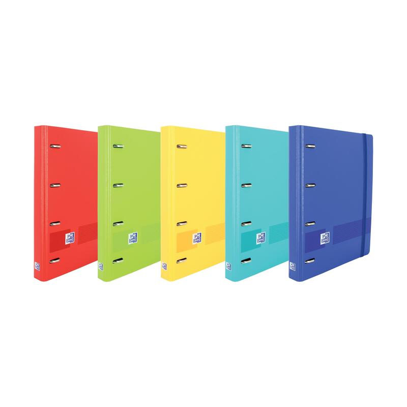 Pack De 10 Unidades Oxford Europeanbinder Live & Go Carpeta De 4 Anillas Formato A4+ Con Recambio Cuadriculado 5x5mm Y 4 Taladros - Tapa De Plastico Resistente - Cierre Con Goma Elastica - Colores Surtidos