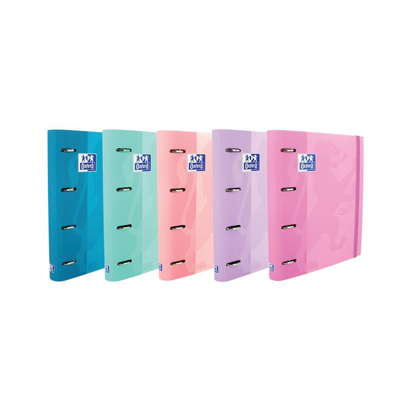 Pack De 10 Unidades Oxford Europeanbinder Touch Carpeta De 4 Anillas Formato A4+ Con Recambio Cuadriculado 5x5mm Y 4 Taladros - Tapa Tacto Suave - Cierre Con Goma Elastica - Colores Surtidos Pastel