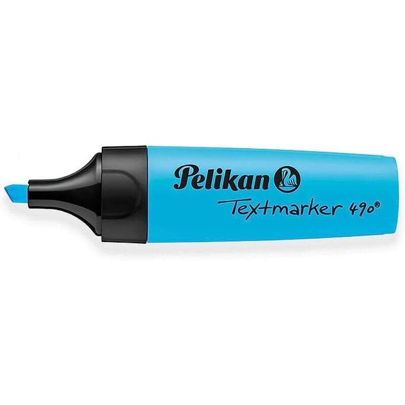 Pack De 10 Unidades Pelikan Subrayador Textmarker 490 - Base De Agua - 3 Anchos De Trazo - Color Azul Fluorescente