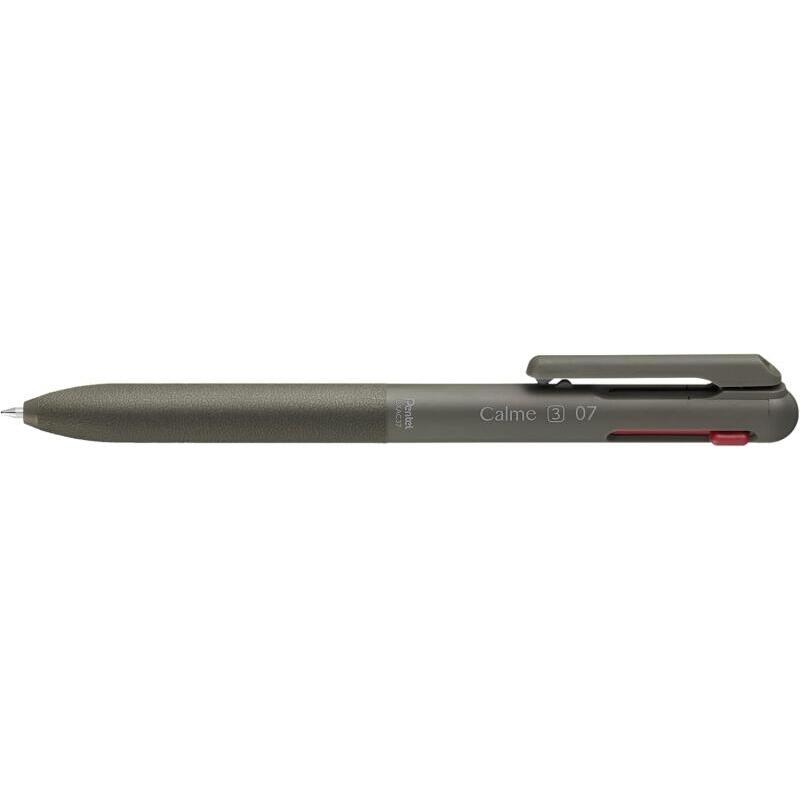 Pack De 10 Unidades Pentel Calme Boligrafo Retractil De 3 Colores 0.7mm - Cuerpo Color Verde- Colores Tinta Azul, Rojo