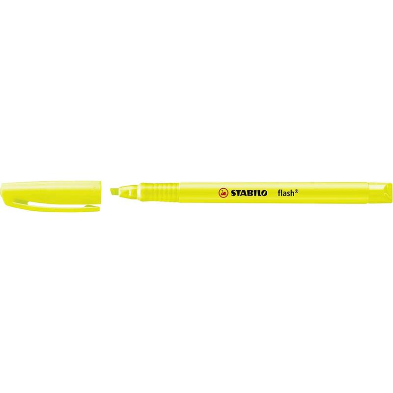 Pack De 10 Unidades Satabilo Flash Marcador Fluorescente - Tamaño Bolsillo - Trazo De 1 Y 3.5mm - Tinta Con Base De Agua - Color Amarillo