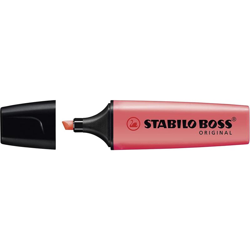 Pack De 10 Unidades Stabilo Boss 70 Pastel Marcador Fluorescente - Trazo Entre 2 Y 5mm - Recargable - Tinta Con Base De Agua - Color Rojo Coral Meloso