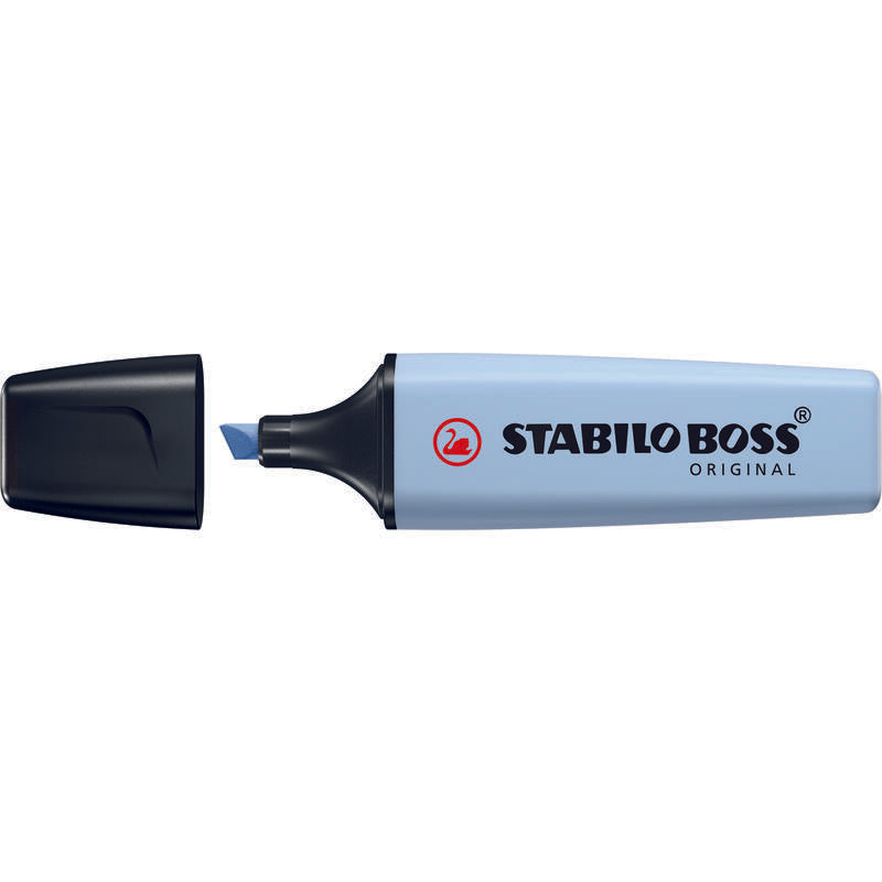 Pack De 10 Unidades Stabilo Boss 70 Pastel Rotulador Marcador Fluorescente - Trazo Entre 2 Y 5mm - Recargable - Tinta Con Base De Agua - Color Azul Nublado