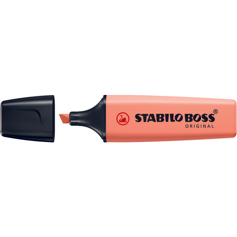 Pack De 10 Unidades Stabilo Boss 70 Pastel Rotulador Marcador Fluorescente - Trazo Entre 2 Y 5mm - Recargable - Tinta Con Base De Agua - Color Melocoton Sedoso