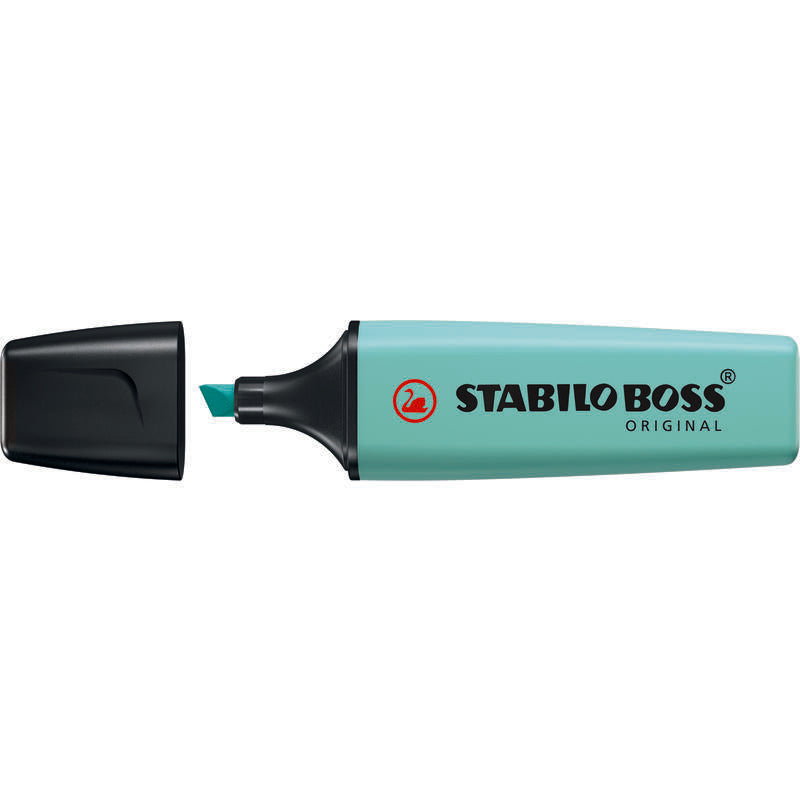 Pack De 10 Unidades Stabilo Boss 70 Pastel Rotulador Marcador Fluorescente - Trazo Entre 2 Y 5mm - Recargable - Tinta Con Base De Agua - Color Toque Turquesa
