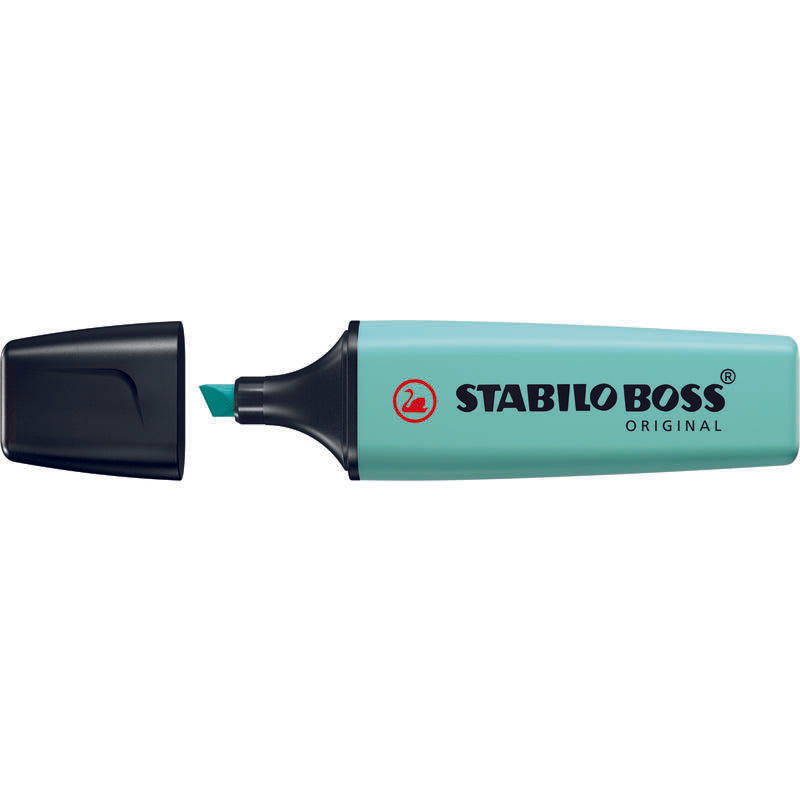 Pack De 10 Unidades Stabilo Boss 70 Pastel Rotulador Marcador Fluorescente - Trazo Entre 2 Y 5mm - Recargable - Tinta Con Base De Agua - Color Toque Turquesa