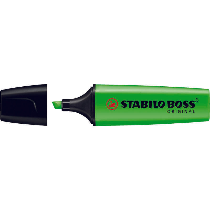 Pack De 10 Unidades Stabilo Boss 70 Rotulador Marcador Fluorescente - Trazo Entre 2 Y 5mm - Recargable - Tinta Con Base De Agua - Color Verde Fluorescente