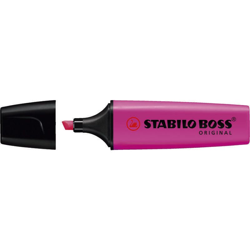 Pack De 10 Unidades Stabilo Boss 70 Rotulador Marcador Fluorescente - Trazo Entre 2 Y 5mm - Recargable - Tinta Con Base De Agua - Color Magenta Fluorescente