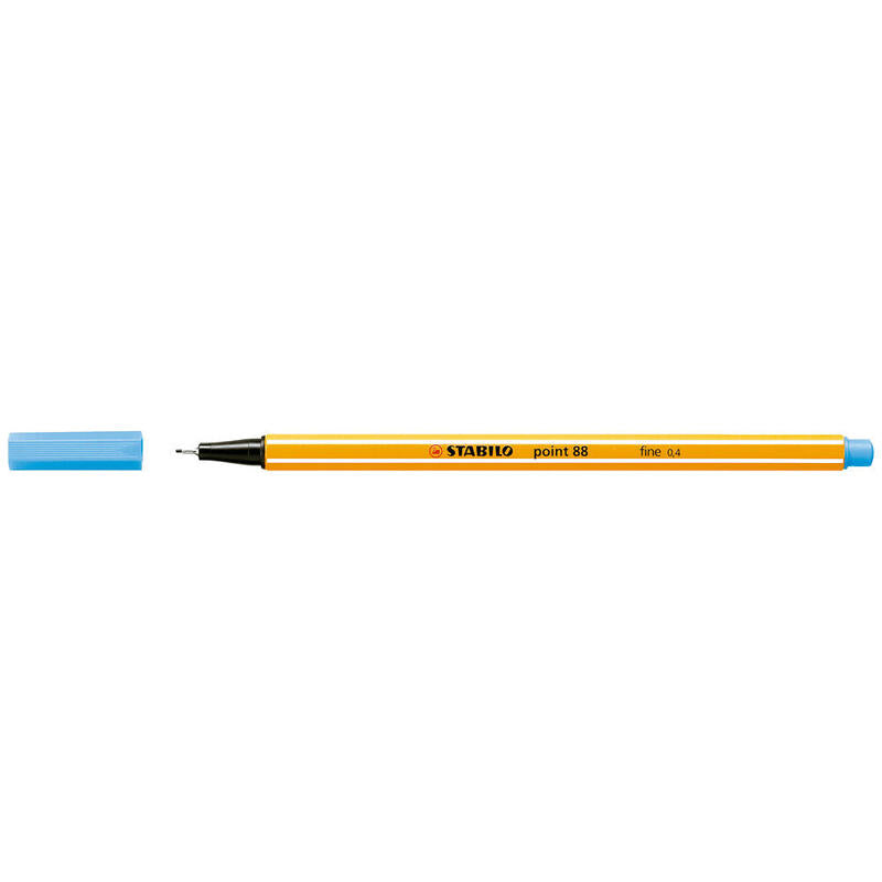 Pack De 10 Unidades Stabilo Point 88 Rotulador De Punta Fina De Fibra - Trazo De 0.4 Mm - Tinta Con Base De Agua - Color Azul Celeste