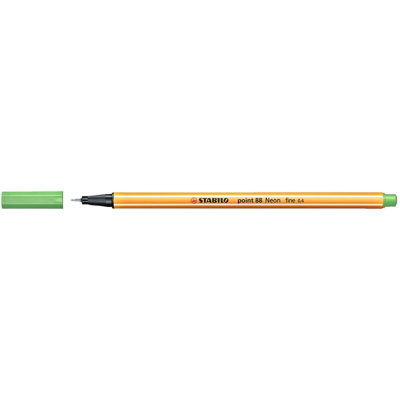 Pack De 10 Unidades Stabilo Point 88 Rotulador De Punta Fina De Fibra - Trazo De 0.4 Mm - Tinta Con Base De Agua - Color Verde Neon