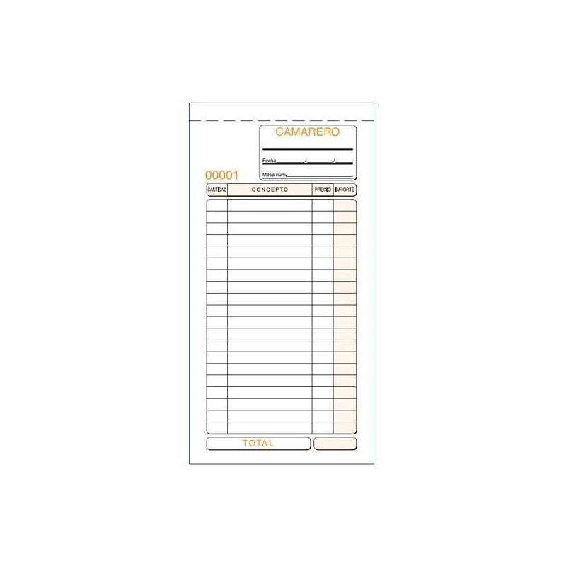 Pack De 10 Unidades Talonario Camareros Tercio De Folio Duplicado Autocopia