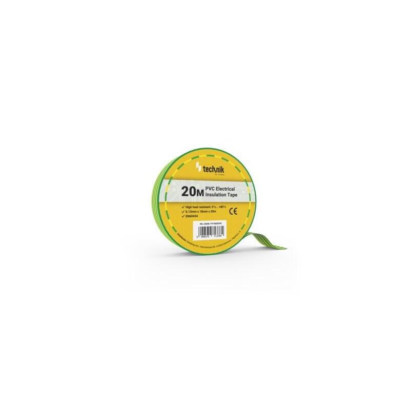 Pack De 10 Unidades Technik Cinta Aislante Pvc 0.13x18mm 20 Metros Amarillo/Verde 10 Uds
