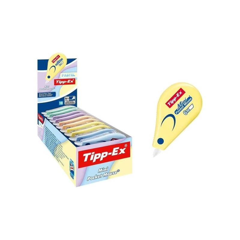 Pack De 10 Unidades Tipp-Ex Mini Pocket Mouse Pastel Cinta Correctora 5mm X 6m - Resistente - Escritura Instantanea
