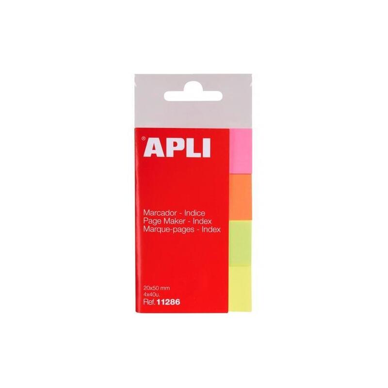 Pack De 12 Unidades Apli Marcadores De Página 50x20mm 4 Colores Fluorescentes 40 Hojas Por Color