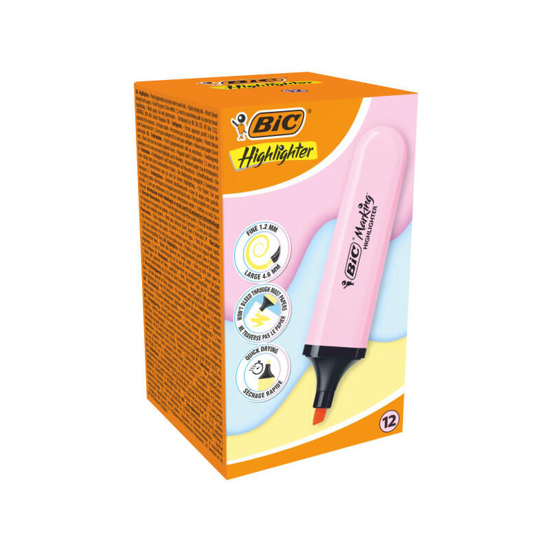 Pack De 12 Unidades Bic Marking Highlighter Flat Marcador Fluorescente - Punta Biselada - Trazo Entre 1.20 Y 4.60 Mm -
