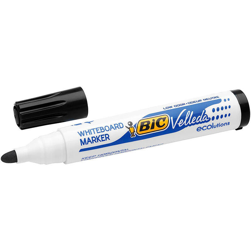 Pack De 12 Unidades Bic Velleda 1701 Ecolutions Marcadores Para Pizarra - Punta Redonda - Trazo De 1.5 Mm - Tinta Con Base De Alcohol - Ecologico - Borrado Optimo - Color Negro