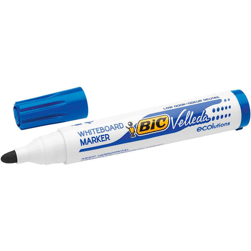 Pack De 12 Unidades Bic Velleda 1701 Ecolutions Marcadores Para Pizarra - Punta Redonda - Trazo De 1.5 Mm - Tinta Con Base De Alcohol - Ecologico - Borrado Optimo - Color Azul