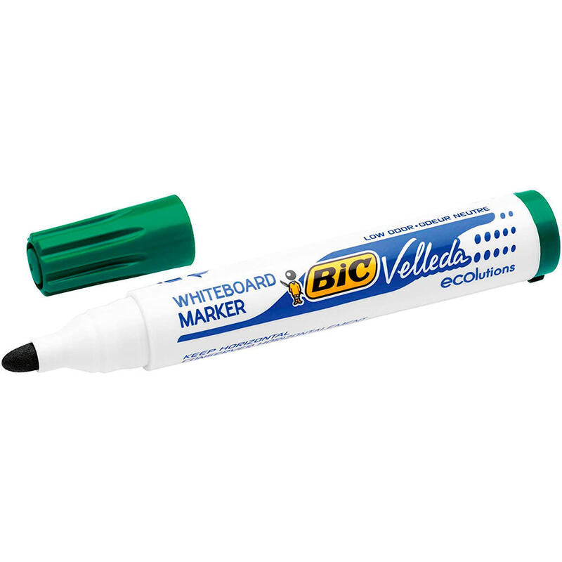 Pack De 12 Unidades Bic Velleda 1701 Ecolutions Marcadores Para Pizarra - Punta Redonda - Trazo De 1.5 Mm - Tinta Con Base De Alcohol - Ecologico - Borrado Optimo - Color Verde