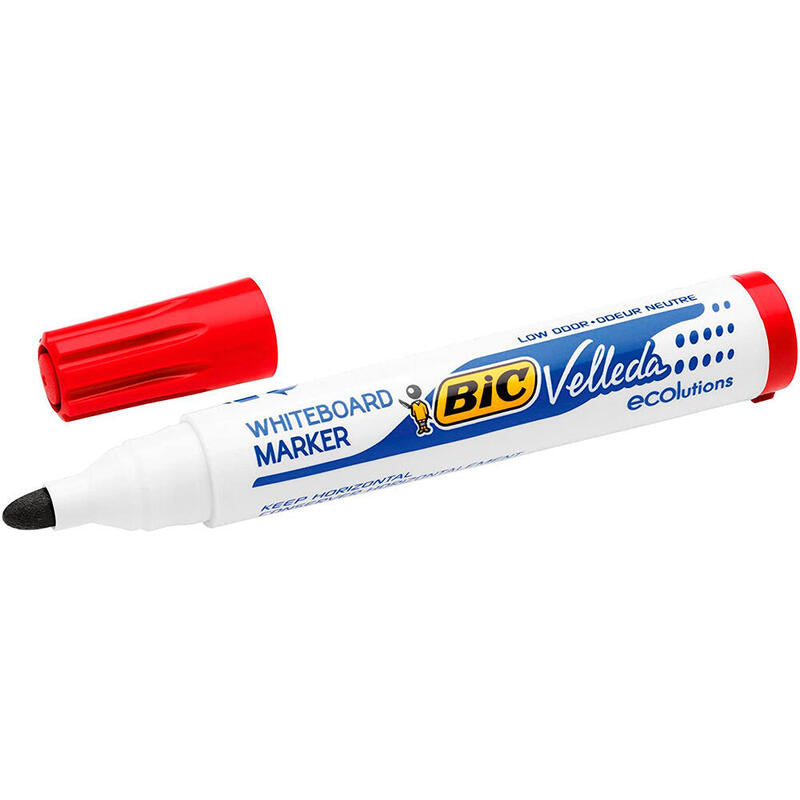 Pack De 12 Unidades Bic Velleda 1701 Ecolutions Marcadores Para Pizarra - Punta Redonda - Trazo De 1.5 Mm - Tinta Con Base De Alcohol - Ecologico - Borrado Optimo - Color Rojo