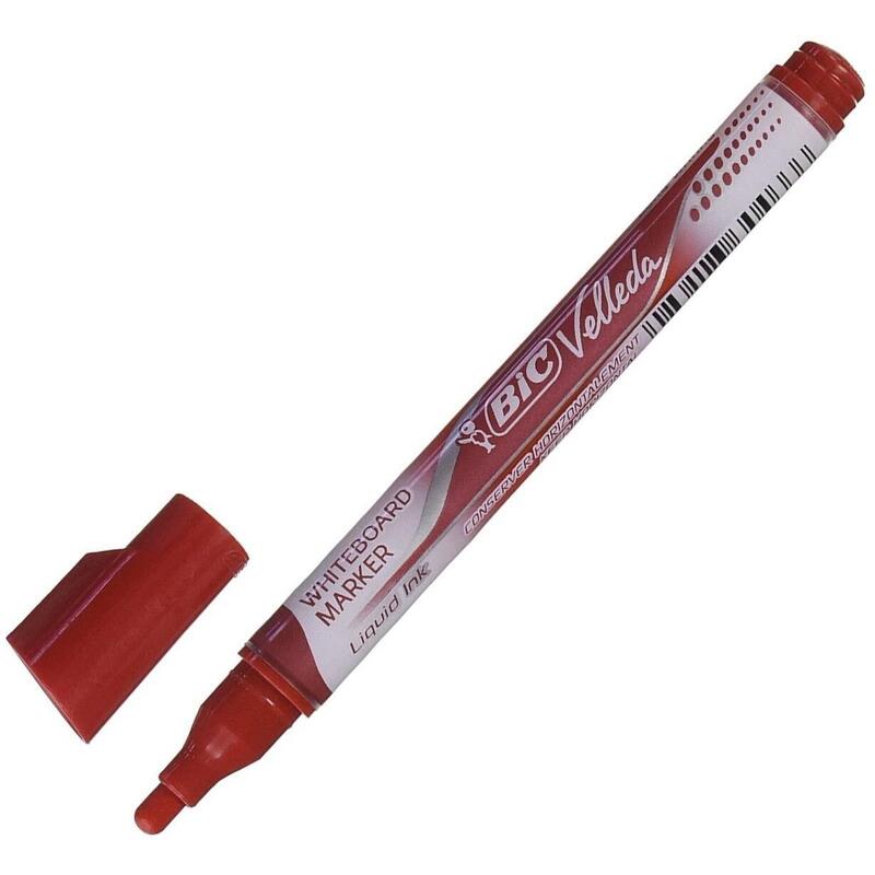 Pack De 12 Unidades Bic Velleda Tank Marcador Para Pizarra - Trazo 2.3mm - Punta Ojival - Tinta Con Base De Alcohol - Borrado Optimo - Color Rojo