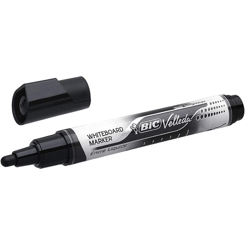 Pack De 12 Unidades Bic Velleda Tank Marcador Para Pizarra - Trazo 2.3mm - Punta Ojival - Tinta Con Base De Alcohol - Borrado Optimo - Color Negro
