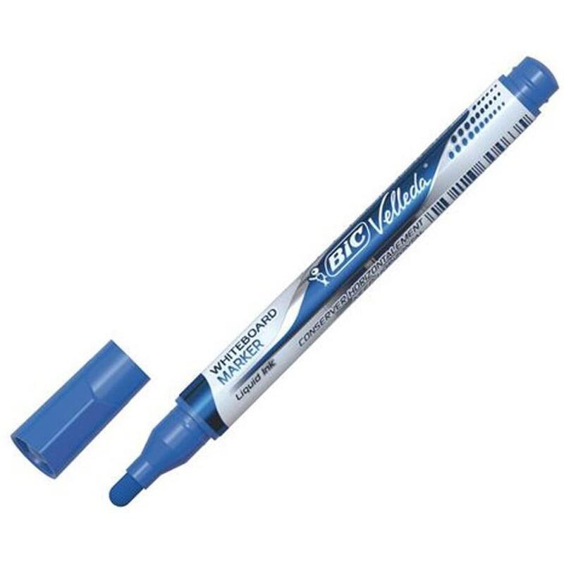 Pack De 12 Unidades Bic Velleda Tank Marcador Para Pizarra - Trazo 2.3mm - Punta Ojival - Tinta Con Base De Alcohol - Borrado Optimo - Color Azul