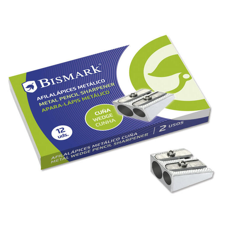 Pack De 12 Unidades Bismark Afilalapiz Metal Cuña - Aluminio - Forma Rectangular O En Cuña - Sencillos O Dobles Para