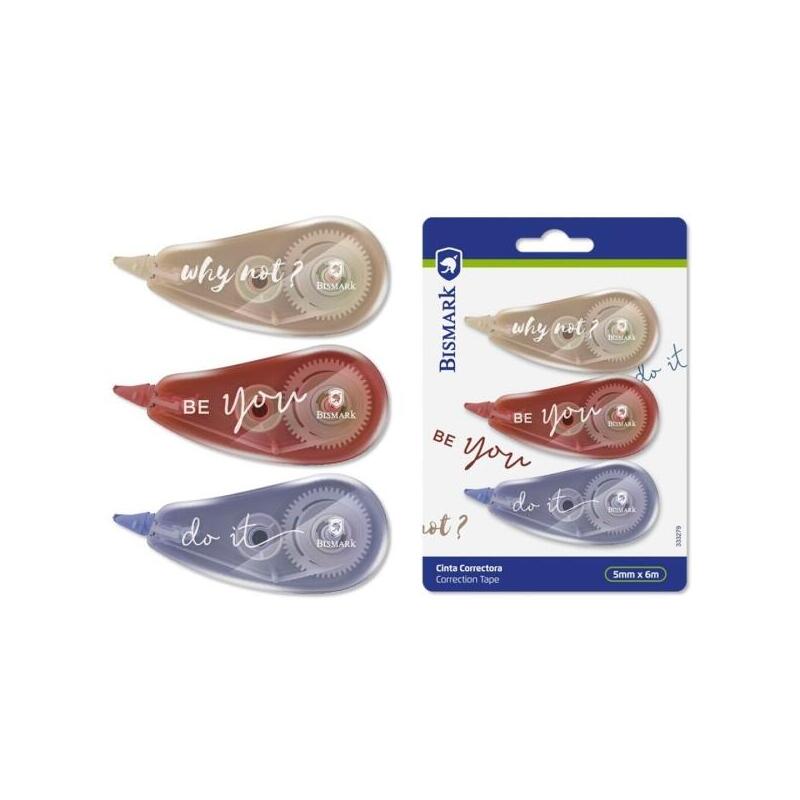 Pack De 12 Unidades Bismark Be You Pack De 3 Cintas Correctoras 5mmx6m - Perfecta Adherencia Al Papel - Presentacion En