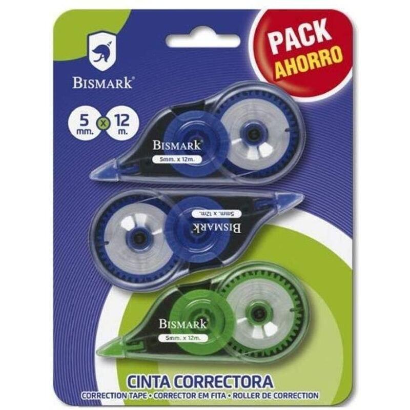 Pack De 12 Unidades Bismark Cinta Correctora 5mmx12m Pack Ahorro Blister 3 Unidades