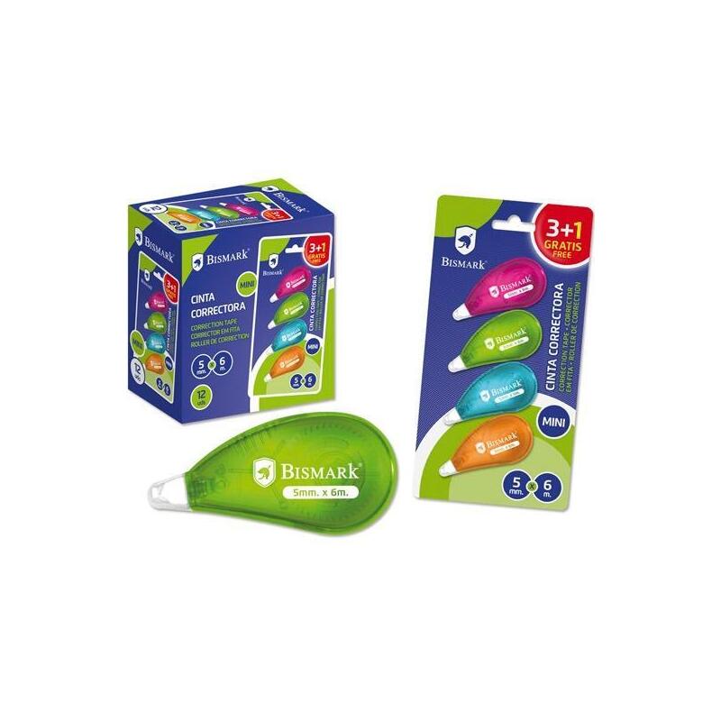 Pack De 12 Unidades Bismark Cinta Correctora Mini 5mmx6m Neón -Blister-