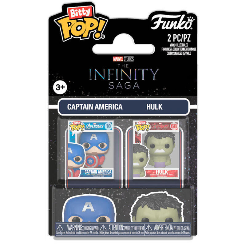 Pack De 12 Unidades - Blister 2 Figuras Bitty Pop Marvel Infinity Saga Capitan America & Hulk